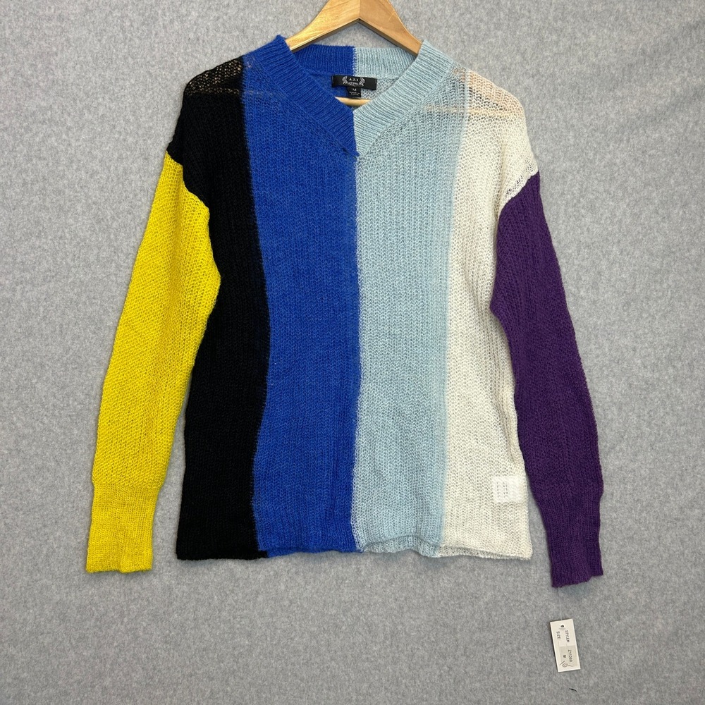A.Z.I New York Sweater Colorful Stripe Knit V-Neck Lightweight Size Medium NWT